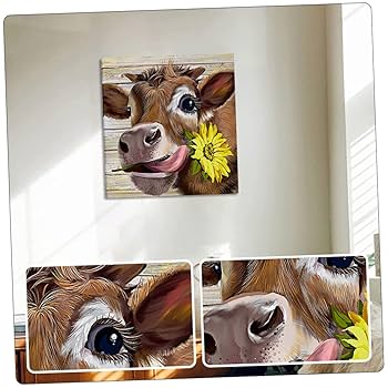 Amazon.co.jp: 乳牛の浴室画 国の装飾 牛の壁アート 牛の絵の